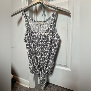 LOFT Monochrome Floral Tie-Front Tank Top